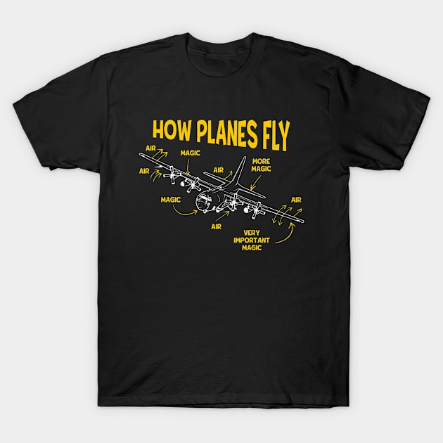 How Planes Fly Funny Aviation Lover Airplane Enthusiast T-Shirt by Visual Vibes